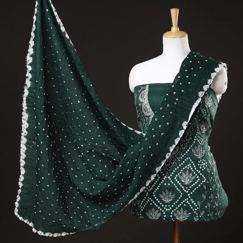 Midnight Madness Green - 3pc Kutch Bandhani Tie-Dye Sequin Work Satin Cotton Suit Material Set 56 Midnight Madness Green - 3pc Kutch Bandhani Tie-Dye Sequin Work Satin Cotton Suit Material Set 56