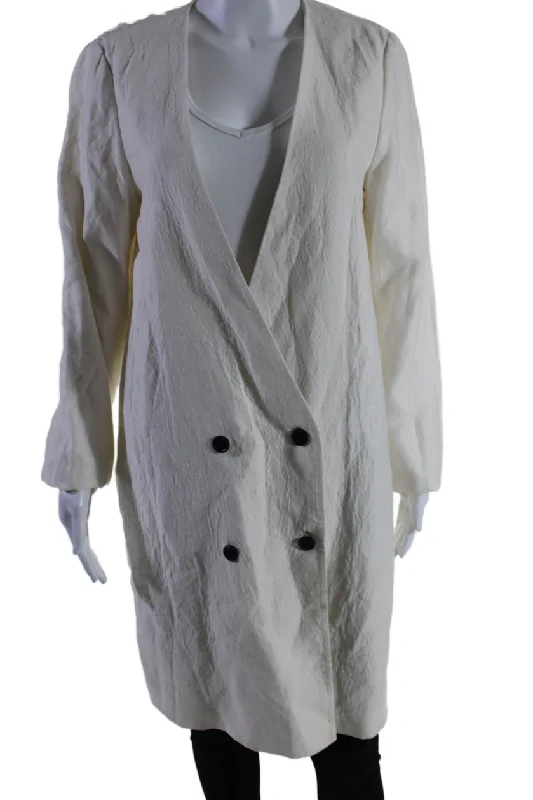 Grand Opening Sale Raquel Allegra Womens Textured Cotton Button Open Front Duster Coat Cream