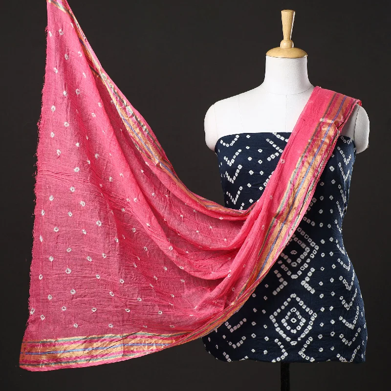 Amazing Deals Black - 3pc Kutch Bandhani Tie-Dye Satin Cotton Suit Material Set