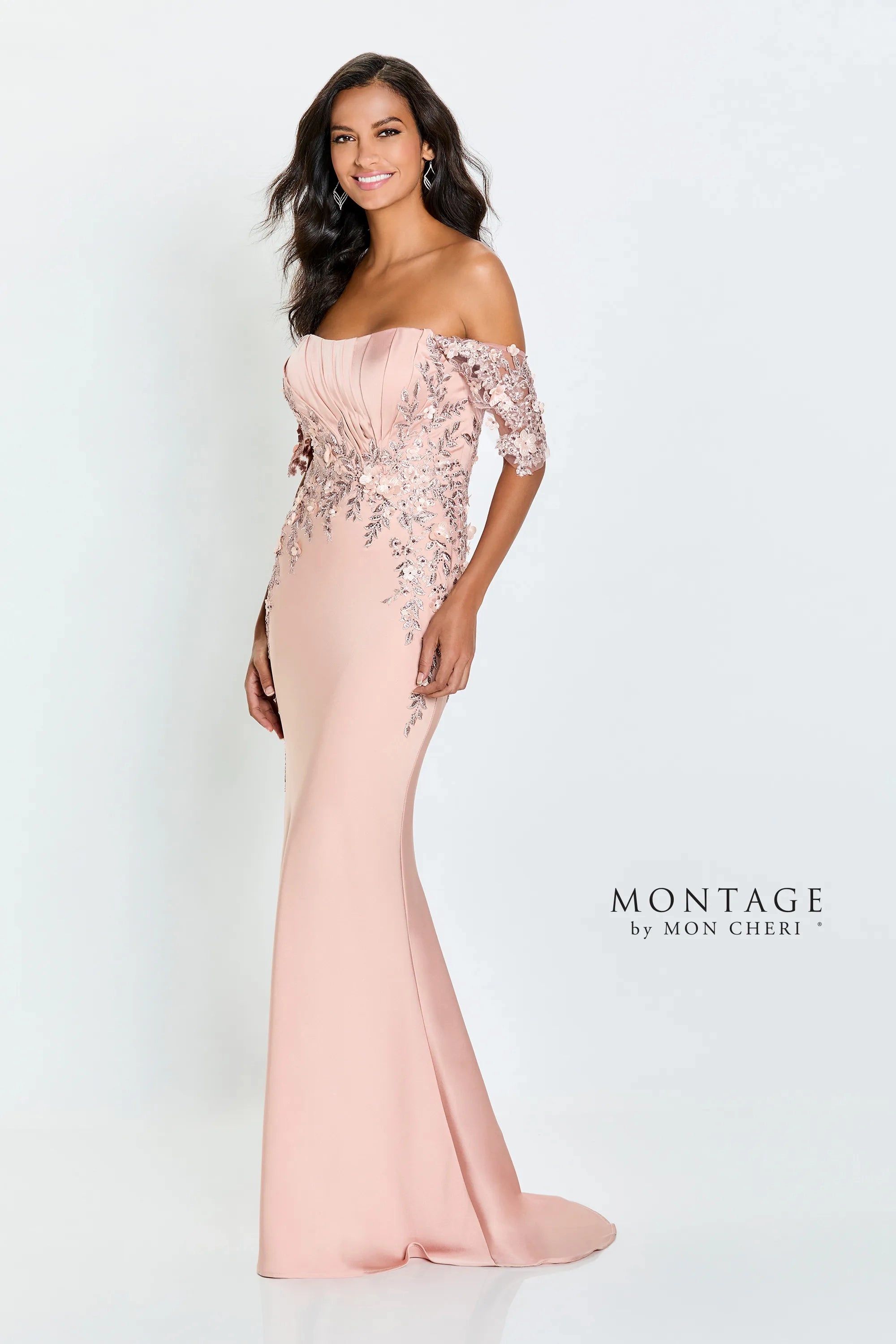 Early Access Montage M521 Beaded Long Formal 3D Floral Applique Evening Dress
