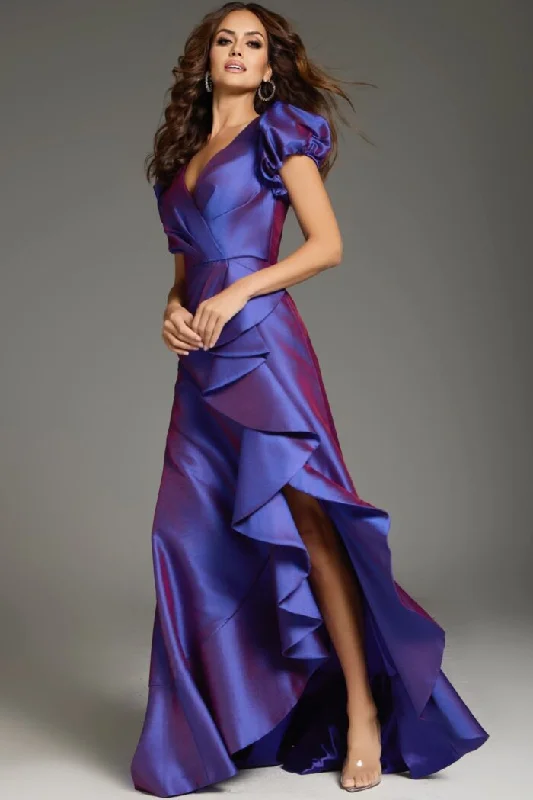Crazy Deals Jovani 37097 Long Formal Ruffle Puff Sleeve Evening Dress