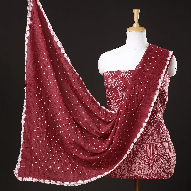 Shop and Save Maroon - 3pc Kutch Bandhani Tie-Dye Mirror Work Satin Cotton Suit Material Set 47 Shop and Save Maroon - 3pc Kutch Bandhani Tie-Dye Mirror Work Satin Cotton Suit Material Set 47