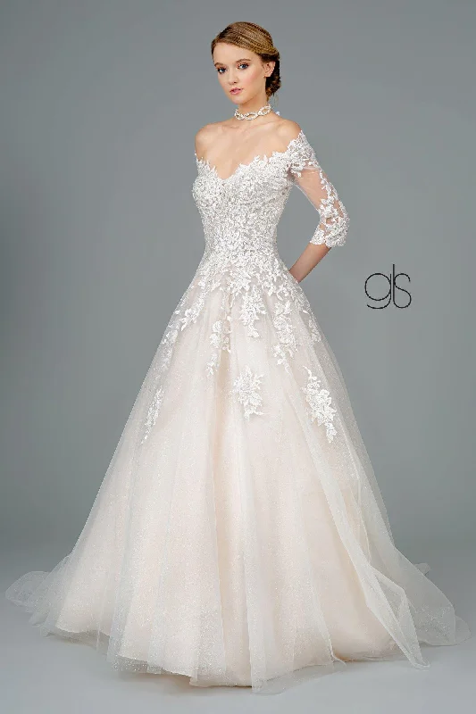 Limited Stock Embroidered Glitter Mesh V-Neck Wedding Long Gown