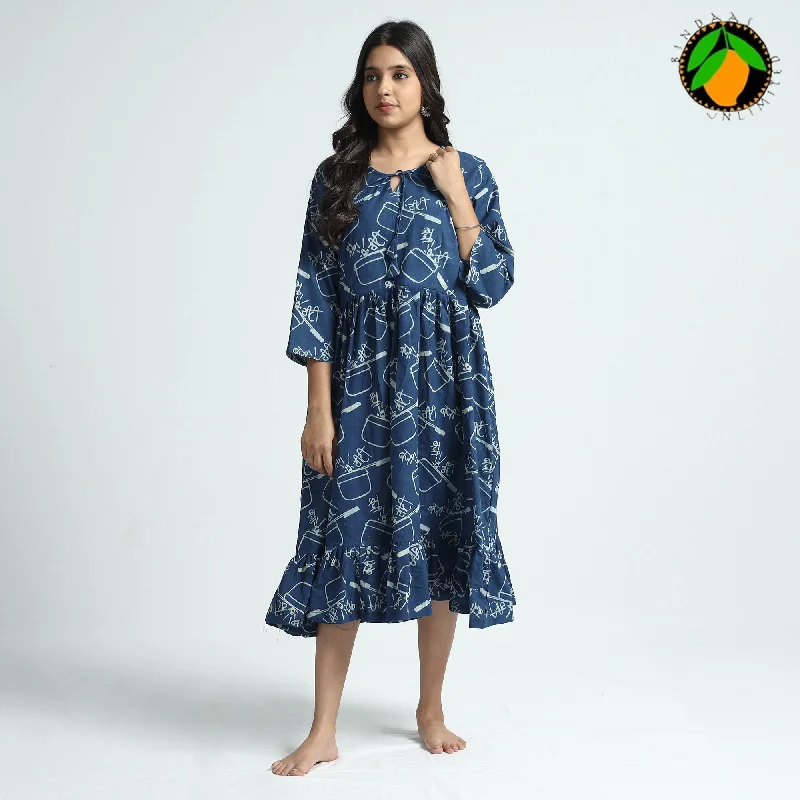 Unmissable Offer Blue - Bindaas Art Block Printed Cotton Dress