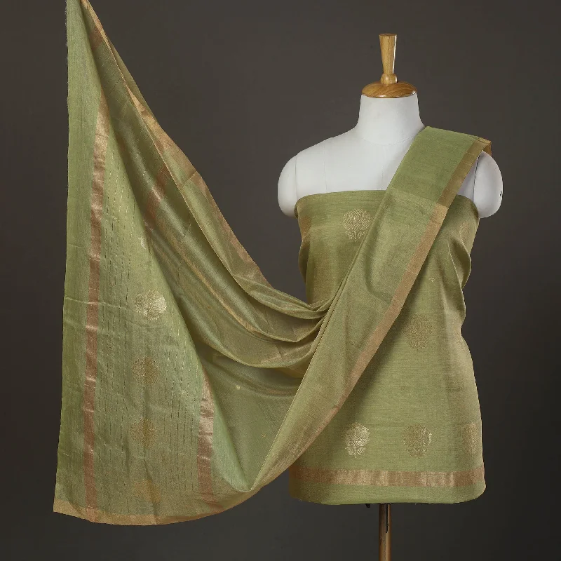 Savings Spectacular Green - 2pc Tissue Zari Handloom Chanderi Silk Dress Material 08