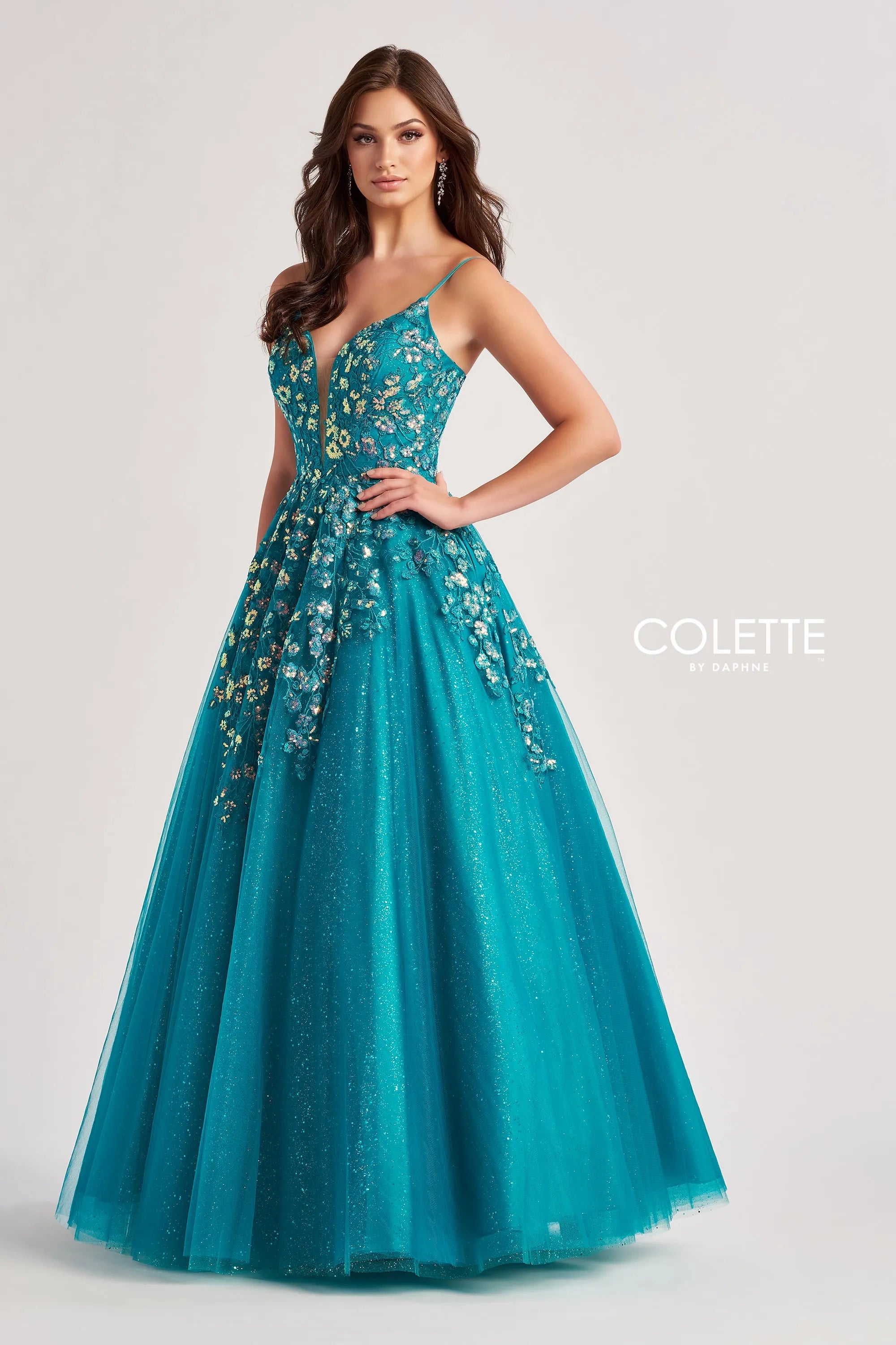 Best Deals Colette by Daphne CL8420 Long Glitter A Line Lace Formal Prom Dress