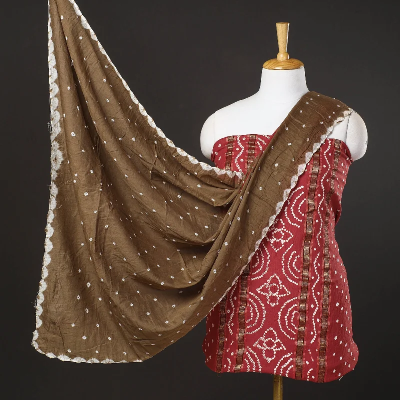 Grand Opening Sale Red - 3pc Kutch Bandhani Tie-Dye Satin Cotton Suit Material Set