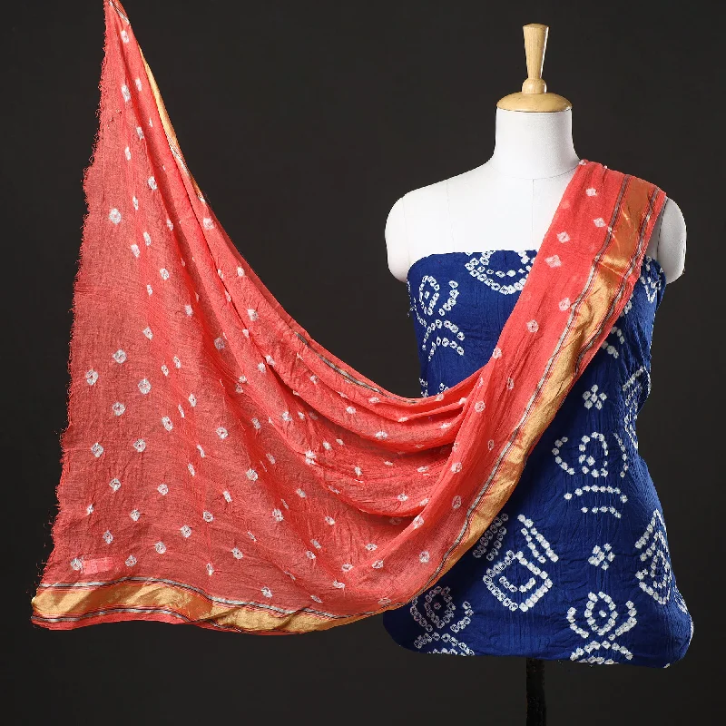 Daily Specials Blue - 3pc Kutch Bandhani Tie-Dye Satin Cotton Suit Material Set