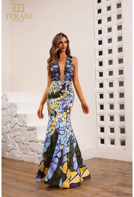 Markdowns Terani Couture 251P4146 Long Fitted Formal Printed Prom Dress