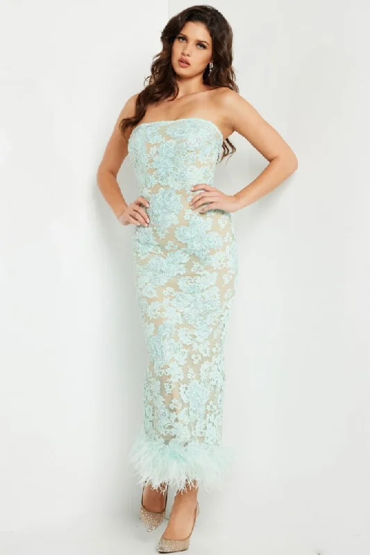 Super Sale Jovani 24256 Tea Length Beaded Lace Evening Formal Dress