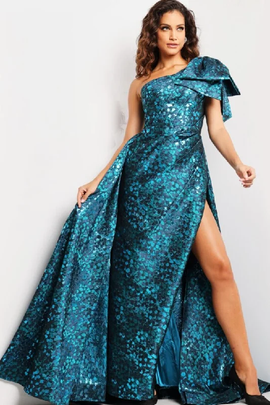 Super Deal Jovani 26254 Long Metallic Formal High Slit Evening Dress