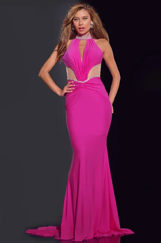 Online Only Jovani D5022 Fitted Long Halter Neck Formal Prom Dress