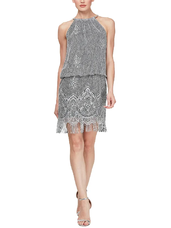 Members Only SL Fashions 495024 Petite Crochet Short Dress