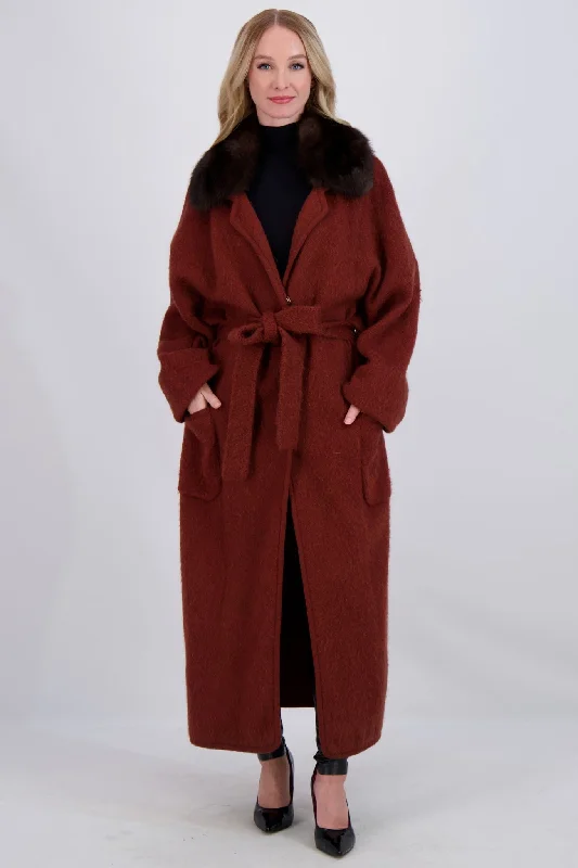 Low Prices WOOL SHORT COAT WITH SABLE COLLAR