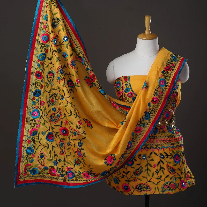 Don't Wait Orange - 3pc Hand Embroidery Chanderi Silk Phulkari Dress Material 47