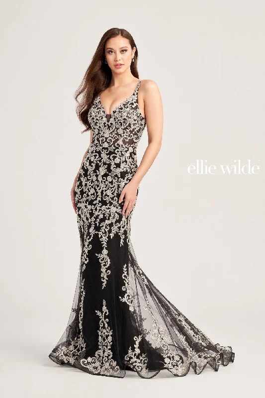 Blowout Deals Ellie Wilde EW35071 Long Fitted Glitter Formal Prom Gown