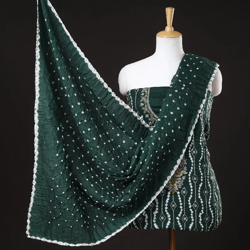 Epic Deals Green - 3pc Kutch Bandhani Tie-Dye Sequin Work Satin Cotton Suit Material Set 72 Epic Deals Green - 3pc Kutch Bandhani Tie-Dye Sequin Work Satin Cotton Suit Material Set 72