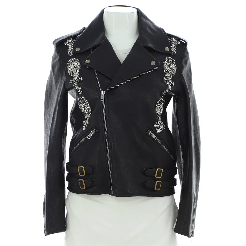 Crazy Savings Women's Biker Jacket Leather with Crystal Embellished Details