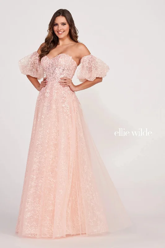 Grand Opening Sale Ellie Wilde EW34073 Long Ball Gown Detachable Sleeve Prom Dress