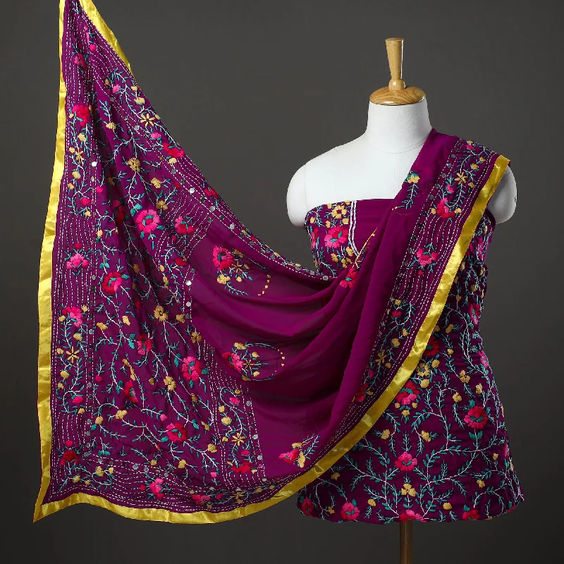 Reduced Prices Purple - 3pc Hand Embroidery Georgette Phulkari Dress Material 44