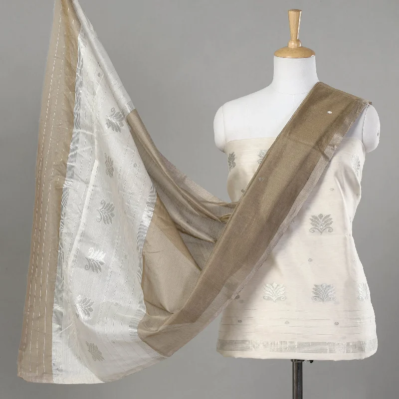 Don’t Miss Out White - 2pc Chanderi Silk Cotton Handloom Zari Buta Suit Material Set