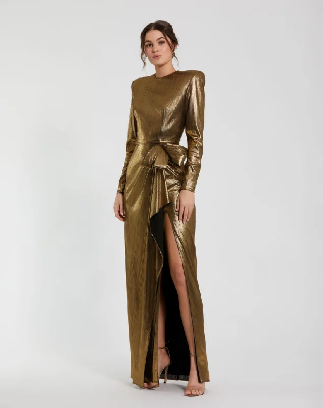 Deal Zone Mac Duggal 27206 Long Sleeve Formal Metallic Evening Dress
