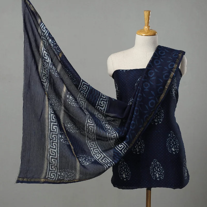 Now or Never Blue - 3pc Chanderi Silk Indigo Bagru Print Dress Material 06