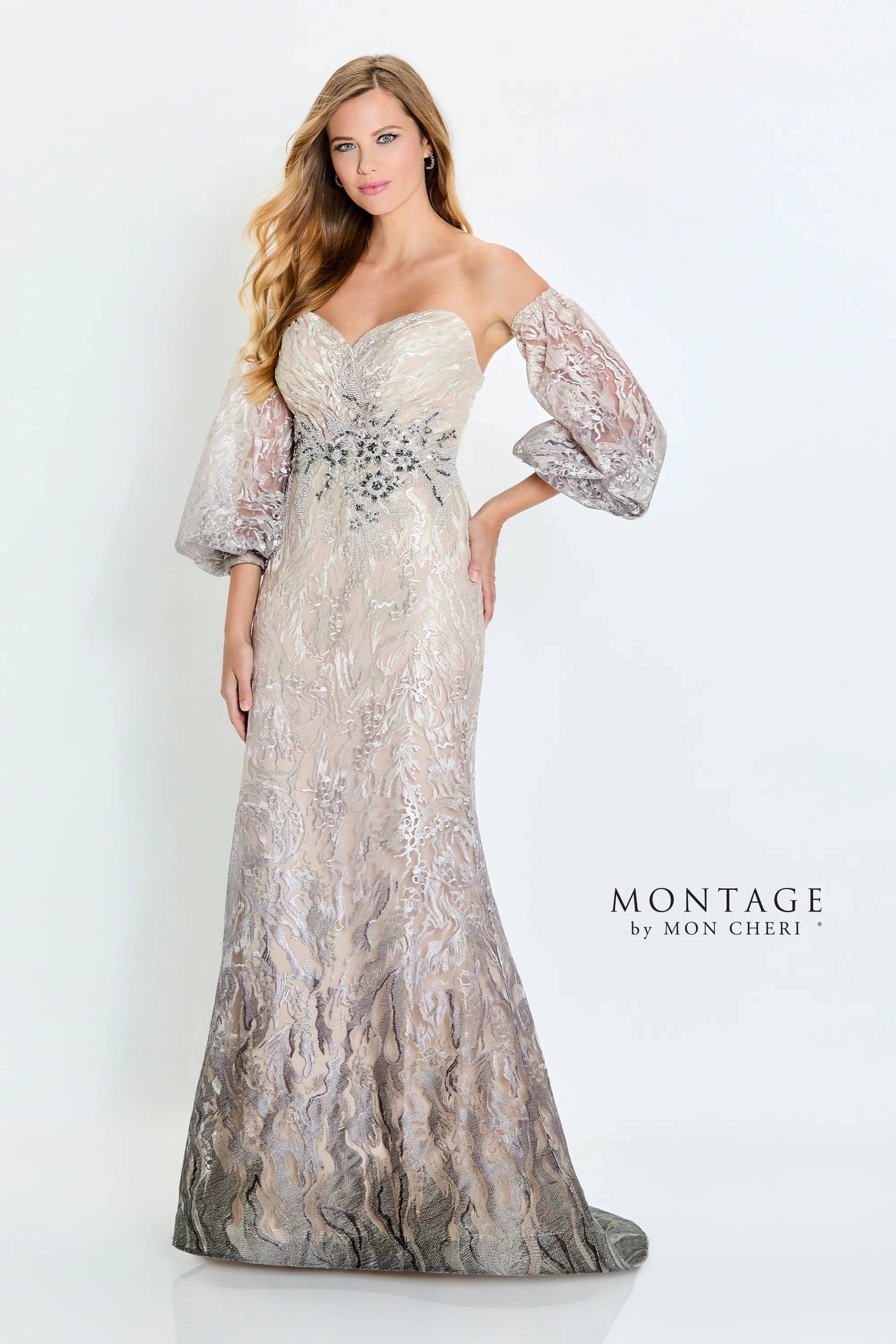 Instant Discount Montage M523 Long Evening Gown Detachable Sleeve Formal Dress