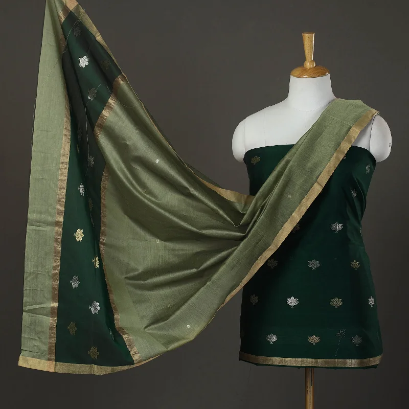 Must-Have Deals Green - 2pc Zari Buti Handloom Chanderi Silk Dress Material 26