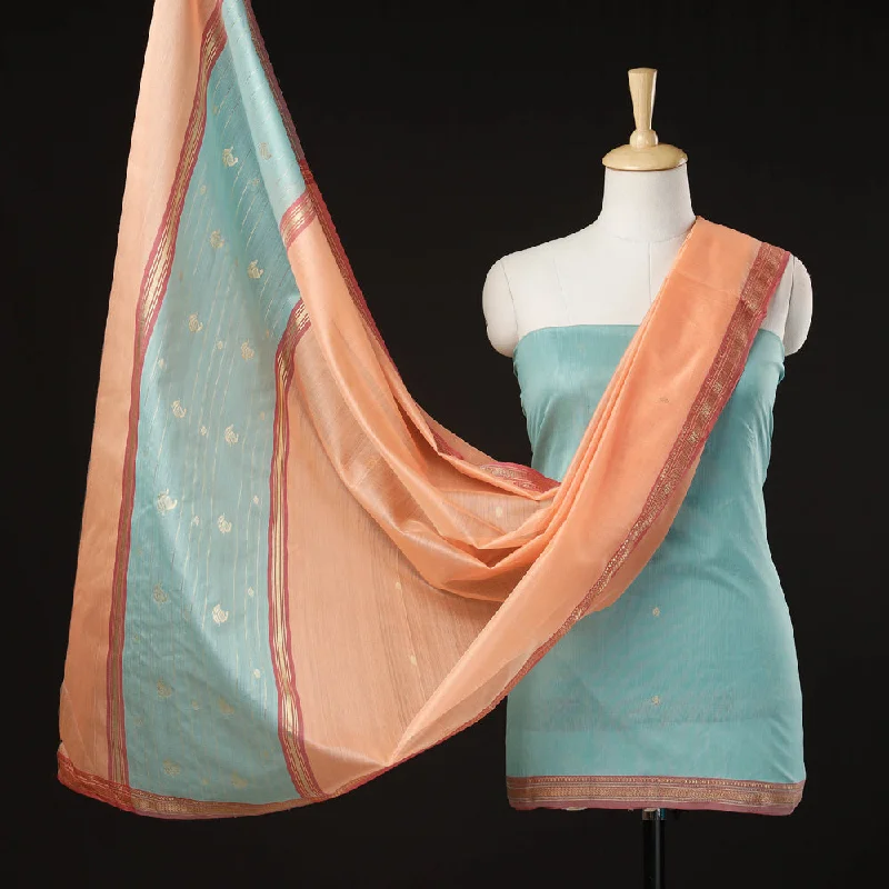 Savings Spectacular Blue - 3pc Chanderi Silk Handloom Zari Buti Suit Material Set with Nakshi Zari Border