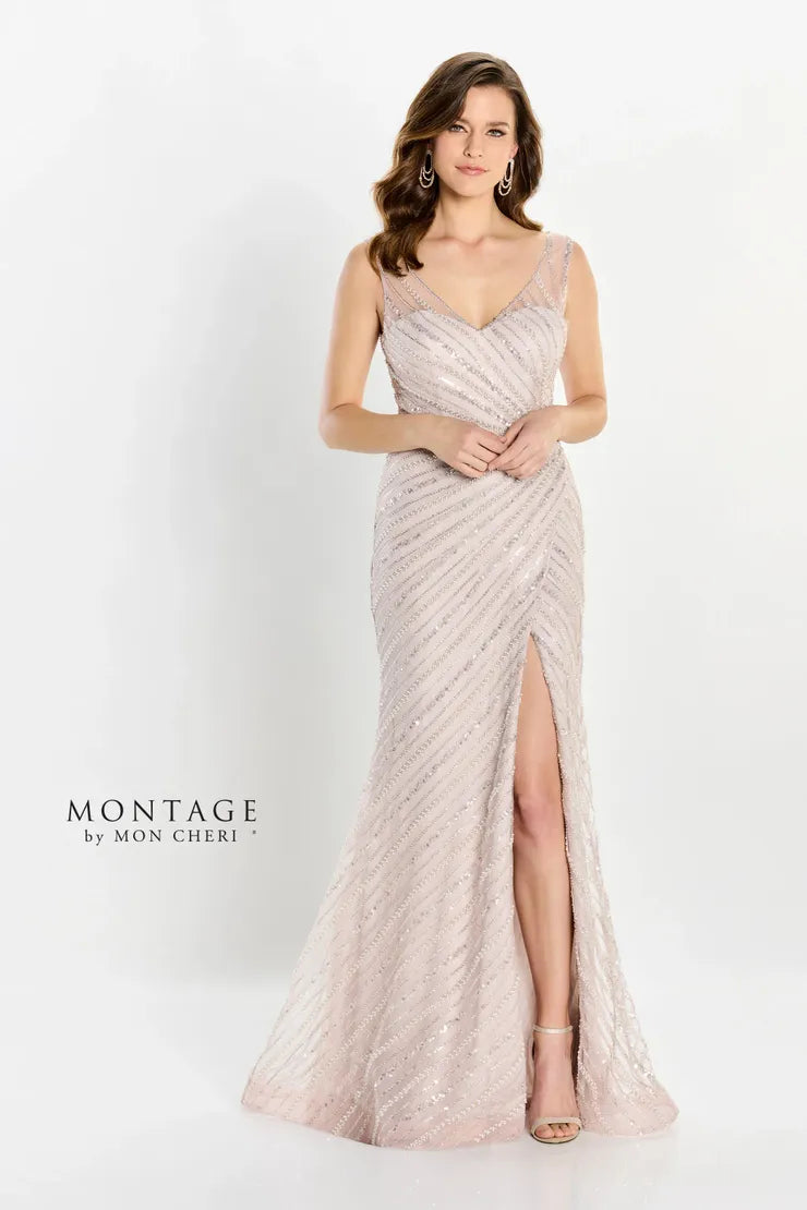 Super Sale Montage M2216 Long Sequin High Slit Formal Dress