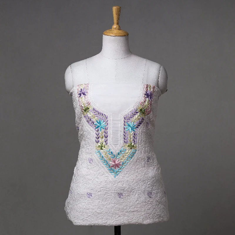 Fantastic Offers White - Lucknow Chikankari with Parsi Style Embroidered Cotton Kurta Material - 2.9 Meter
