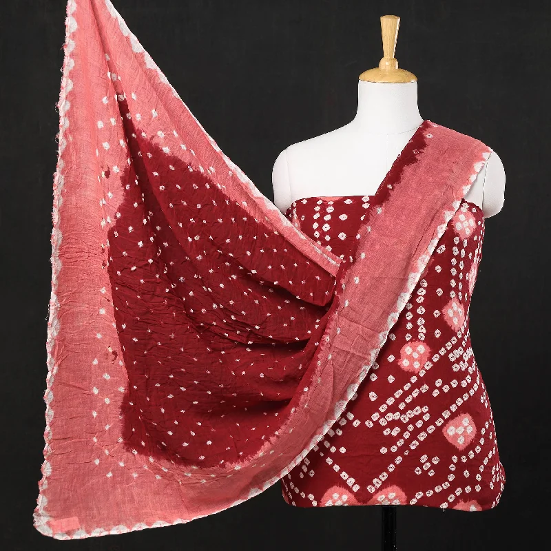 Take Advantage Red - 3pc Kutch Bandhani Tie-Dye Satin Cotton Suit Material Set