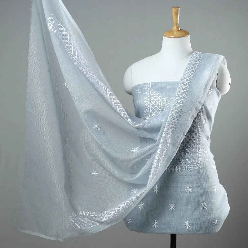 Price Rollback Grey - 3pc Cotton Embroidered Kota Doria Dress Material 16