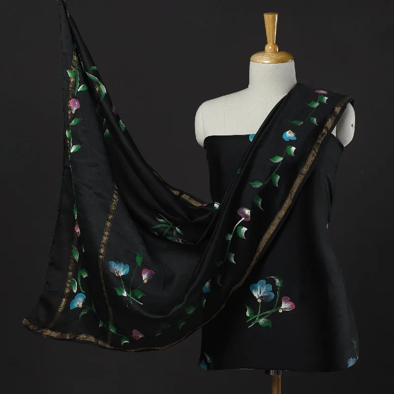 Final Markdown Black - 3pc Hand Painted Chanderi Silk Suit Material Set 06