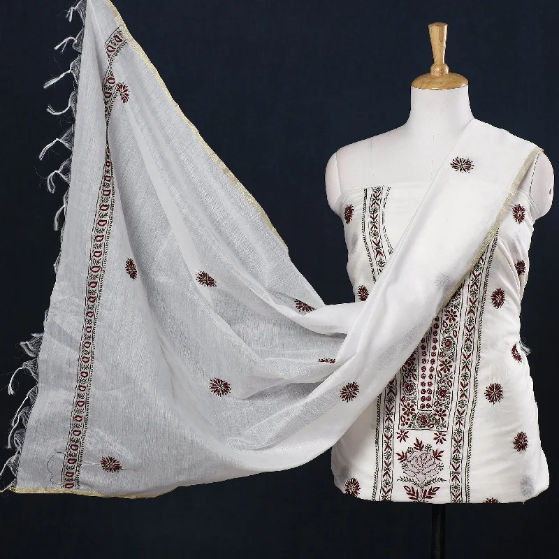 Season Finale Sale White - 2pc Hand Embroidery Chanderi Silk Chikankari Dress Material