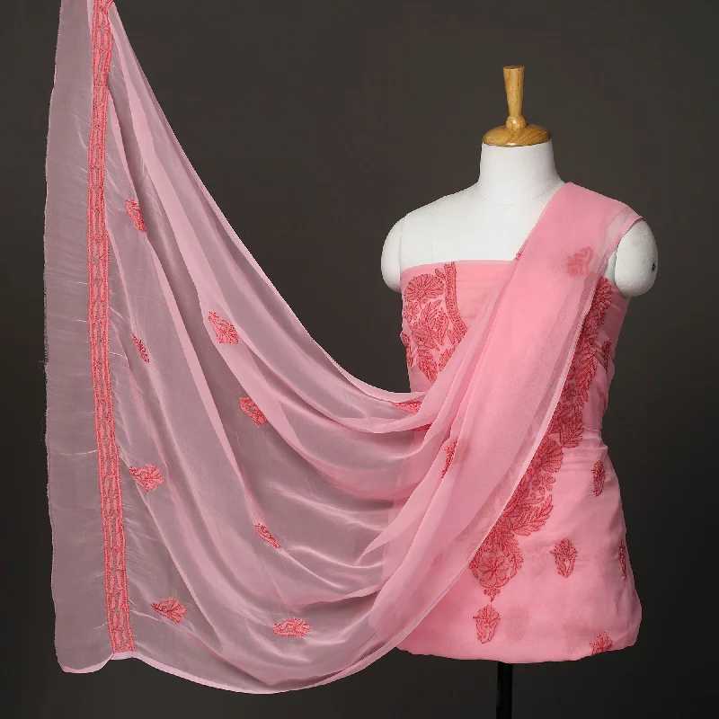 Markdowns Peach - 3pc Embroidery Georgette Chikankari Dress Material 21
