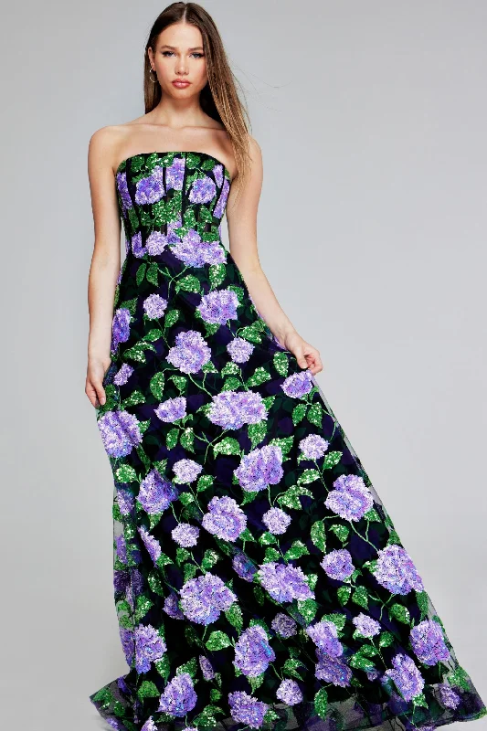 Year-End Sale Jovani 39116 A Line Long Floral Sequin Evening Formal Dress