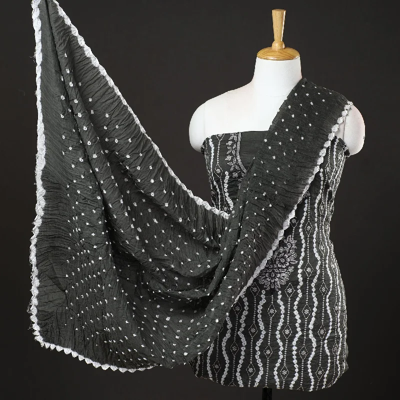 Limited Time Black - 3pc Kutch Bandhani Tie-Dye Sequin Work Satin Cotton Suit Material Set 06 Limited Time Black - 3pc Kutch Bandhani Tie-Dye Sequin Work Satin Cotton Suit Material Set 06