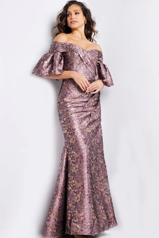 Overstock Jovani 26258 Printed Long Metallic Formal Dress