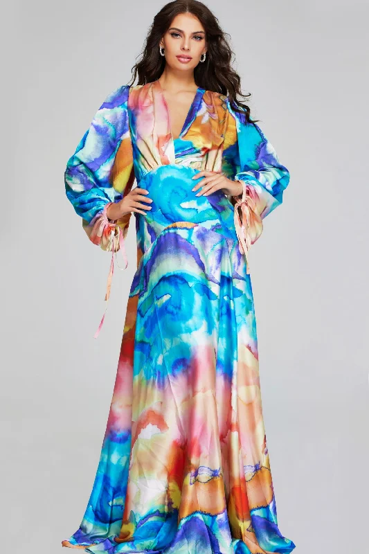 Flash Deals Jovani 37669 A Line Long Sleeve Formal Floral Evening Dress