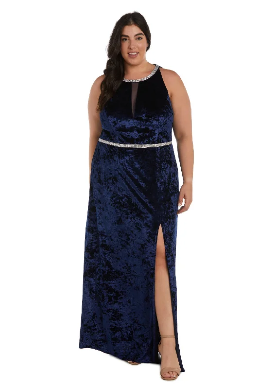 Blowout Sale R&M Richards 9130W Long Velvet Formal Plus Size Dress