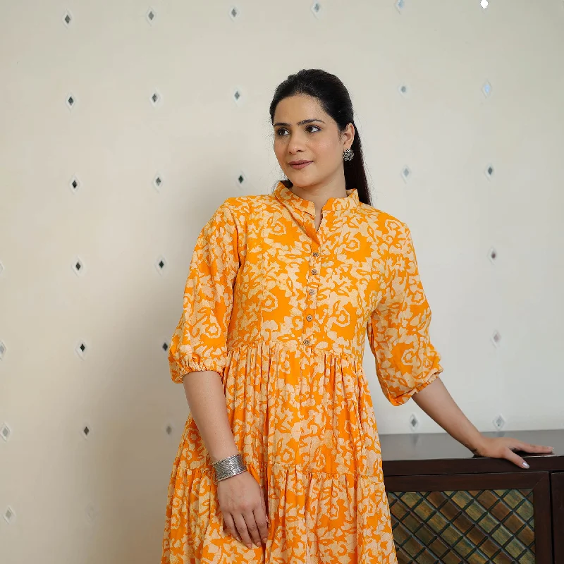 Special Price Orange - Pure Cotton Tiered Batik Print Dress 08