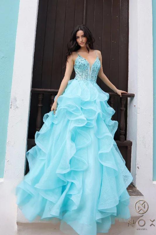Steals and Deals Nox Anabel R1433 Long Beaded Formal Prom  A Line Gown