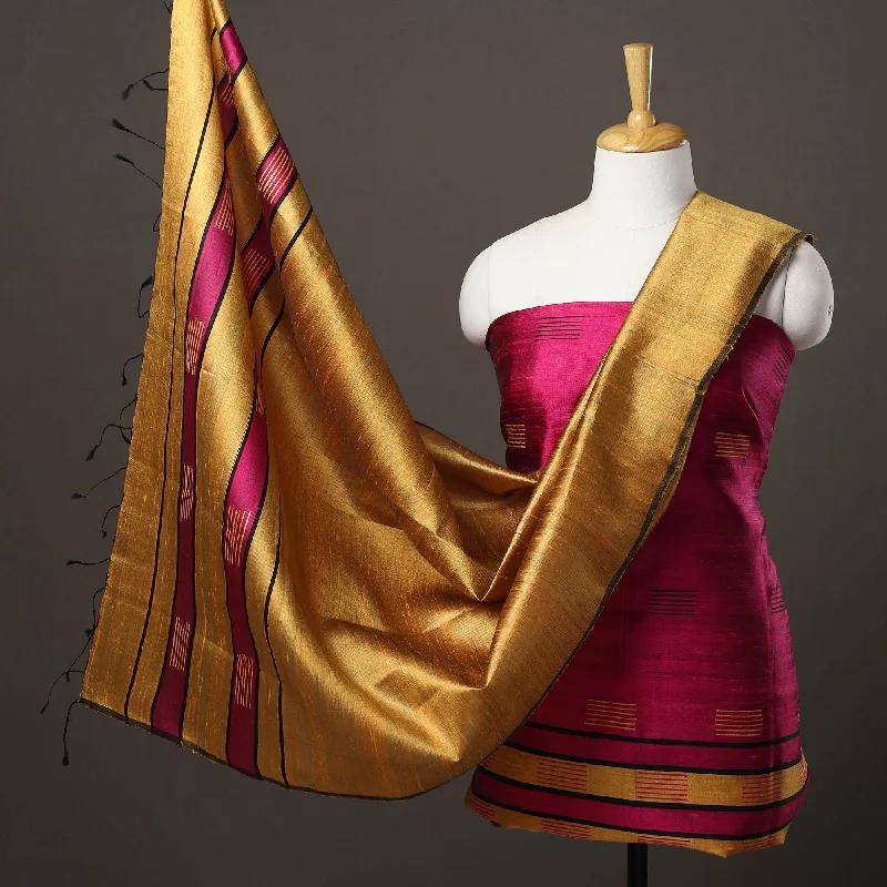 Early Access Pink - 3pc Bhagalpuri Handloom Tussar Silk Dress Material 05
