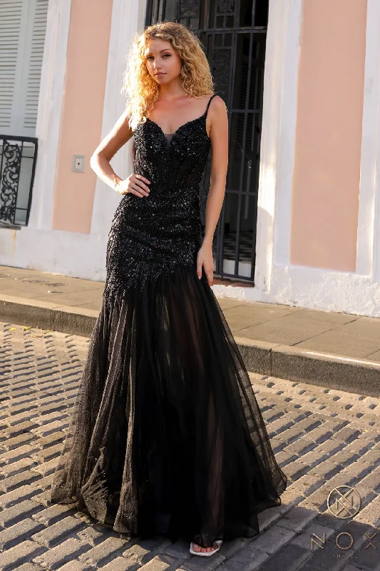 Limited Stock Nox Anabel F1467 Glittered Long Trumpet Prom Gown