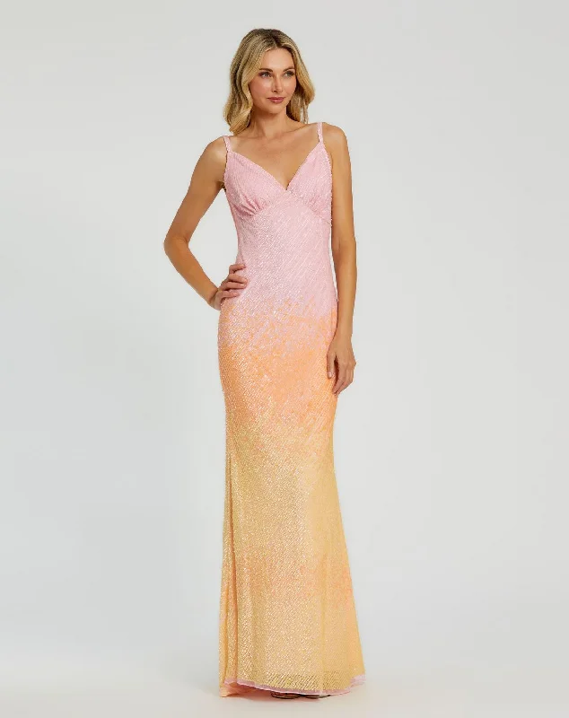 Limited Availability Mac Duggal 5763 Long Ombre Sequin Trumpet Prom Formal Dress