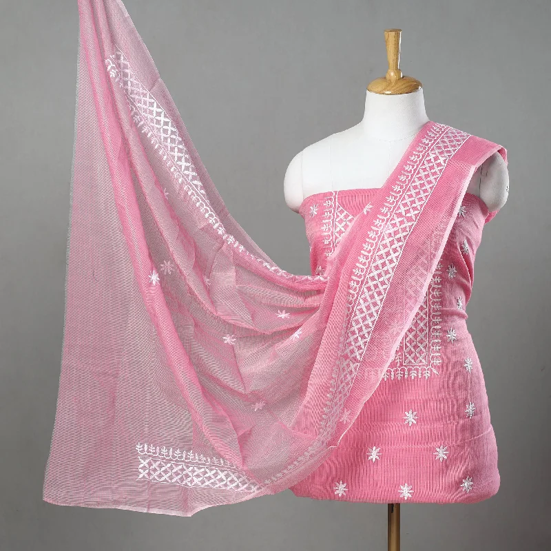 Hurry In Pink - 3pc Cotton Embroidered Kota Doria Dress Material 12