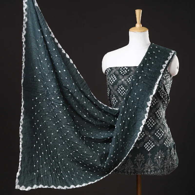Quick Sale Black - 3pc Kutch Bandhani Tie-Dye Mirror Work Satin Cotton Suit Material Set 48 Quick Sale Black - 3pc Kutch Bandhani Tie-Dye Mirror Work Satin Cotton Suit Material Set 48
