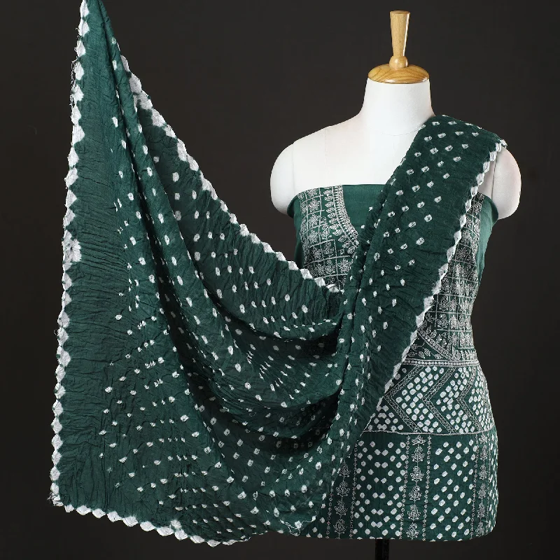 Savings Galore Green - 3pc Kutch Bandhani Tie-Dye Sequin Work Satin Cotton Suit Material Set 23 Savings Galore Green - 3pc Kutch Bandhani Tie-Dye Sequin Work Satin Cotton Suit Material Set 23